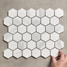 Remi 325 x 281mm Matt White Carrara Look Porcelain Mosaic Tile