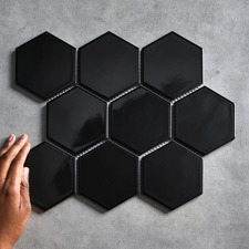 Remi 256 x 296mm Gloss Black Hexagon Porcelain Mosaic Tile