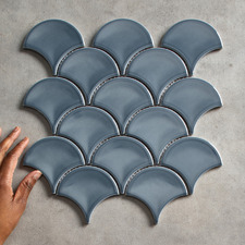 Marin Gloss Denim Blue Fish Scale Porcelain Mosaic Tile