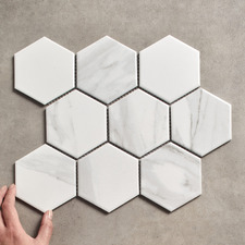 Remi 256 x 296mm Matt White Carrara Look Porcelain Mosaic Tile