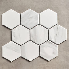 Remi 256 x 296mm Matt White Carrara Look Porcelain Mosaic Tile