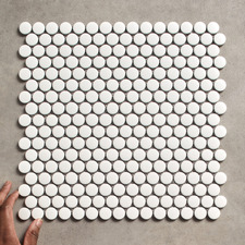 Ainsley 315 x 294mm Matt White Penny Round Porcelain Mosaic Tile
