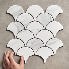 Marin Matt White Fish Scale Porcelain Mosaic Tile