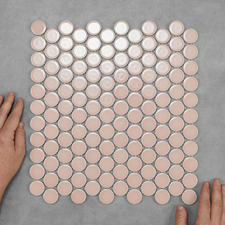 Ainsley 314 x 328mm Gloss Pink Penny Round Porcelain Mosaic Tile