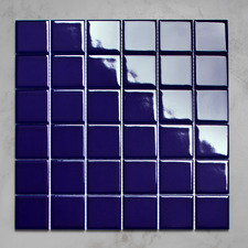 Sasha Gloss Dark Blue Medium Square Porcelain Mosaic Tile