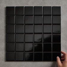 Sasha Gloss Black Medium Square Porcelain Mosaic Tile