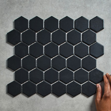 Remi 325 x 281mm Matt Black Hexagon Porcelain Mosaic Tile