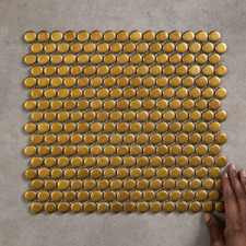 Ainsley 315 x 294mm Gloss Gold Penny Round Porcelain Mosaic Tile