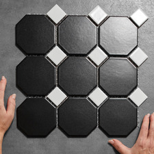 Stanmore Matt Black & White Octagon Porcelain Mosaic Tile