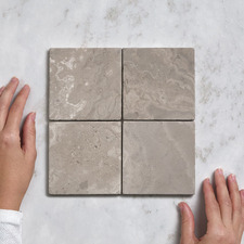Apollo 100x100mm Tumbled Grey Woodstone Square Marble Tile