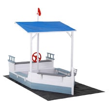Keezi Wooden Boat Sandpit with Canopy & Flag