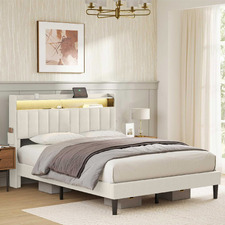 Oskar Upholstered Queen Bed Frame with LED & Charging Station