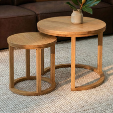 2 Piece Tillich Oak Wood Nesting Side Table Set