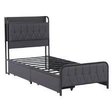 Grey Taylor Bed with Drawers & Charging Station