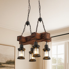 Allen Cross Pine Wood 4 Lamp Pendant Light