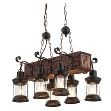 Debra Pine Wood 6 Lamp Pendant Light