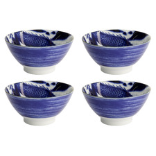 Blue Japonism Dragon Porcelain Tendon Bowls (Set of 4)
