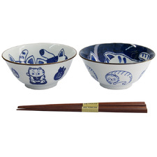 4 Piece Kawaii Cat Neko Bowl & Chopsticks Set