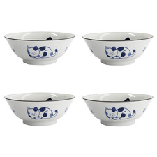 White Kawaii Cat Neko 19.7cm Ramen Bowls (Set of 4)