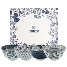 4 Piece Flora Japonica Porcelain Rice Bowl Set