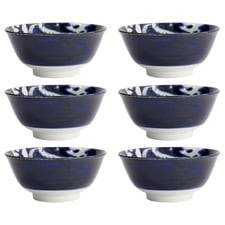 Blue Japonism Dragon Porcelain Tayo Bowls (Set of 6)