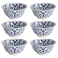 Tokyo Blue Maizuru 15cm Porcelain Tayo Bowls (Set of 6)