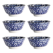 Tokyo Blue Sakura 15cm Porcelain Tayo Bowls (Set of 6)