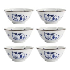 White Kawaii Cat Neko 14.9cm Porcelain Tayo Bowls (Set of 6)