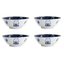Blue Kawaii Cat Neko 19.7cm Ramen Bowls (Set of 4)