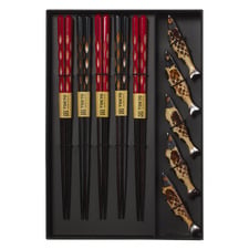 5 Pair Chopsticks with Sardine Rests Gift Set