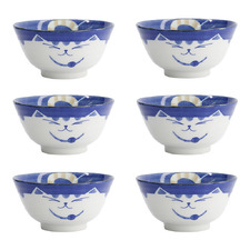 Kawaii Neko Cat 13cm Porcelain Bowls (Set of 6)