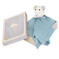 Cam Cam Copenhagen 2 Piece Blue Stripes Muslin Wrap & Security Blanket Set