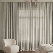 Custom Linesta Linen Light Filtering S-Fold Single Panel Curtain & Track Set