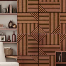 Acoura Space 600 x 600mm Amber Walnut Easy Stick Acoustic Slat Wall Panels (Set of 4)