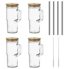 650ml Jeevan To-Go Glass Bottles with Lid & Straw (Set of 4)