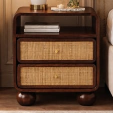 Walnut Austra Mango Wood & Rattan Bedside Table