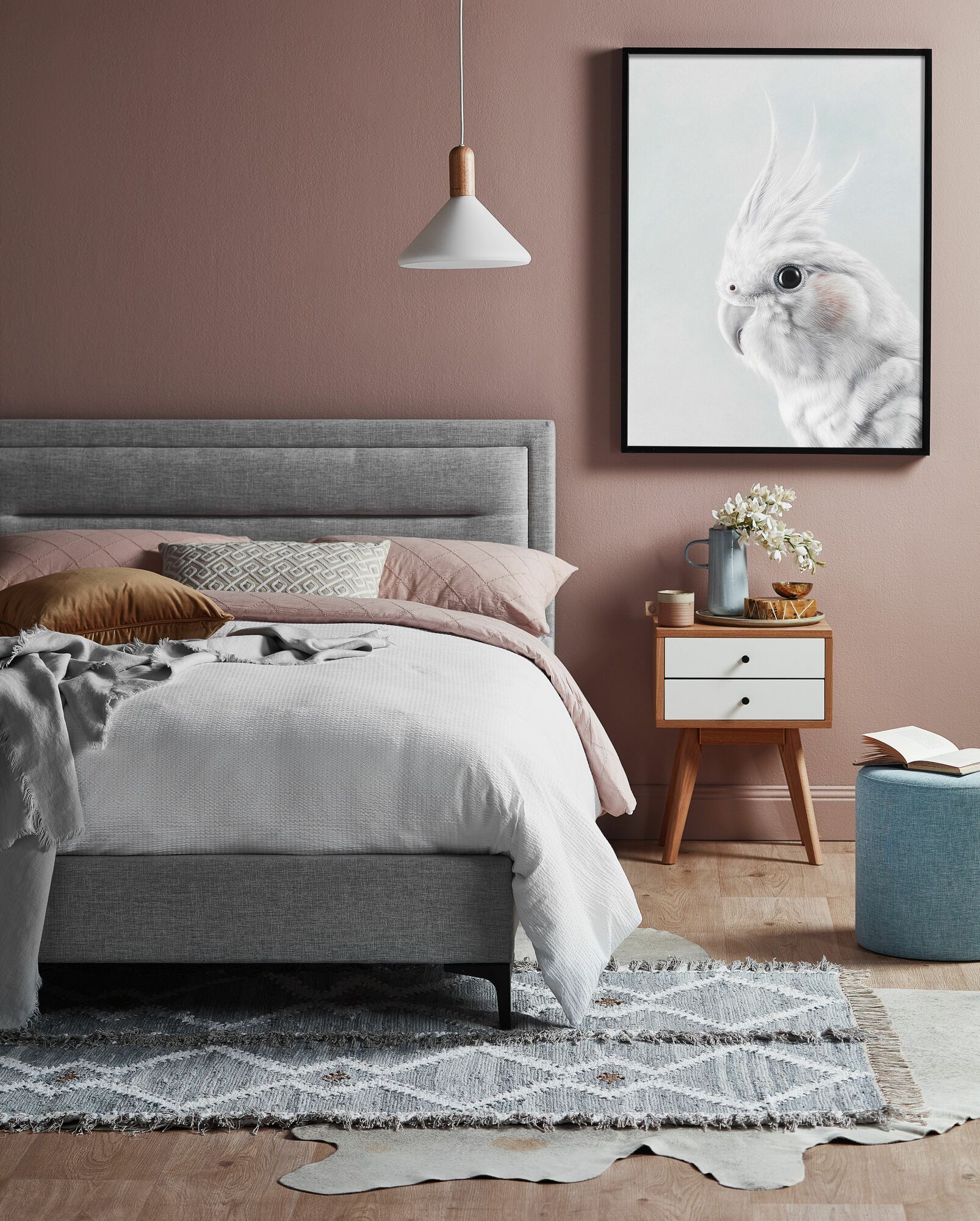 Casual Bedroom room ideas. Blush & Soft Grey Bedroom. By Temple & Webster