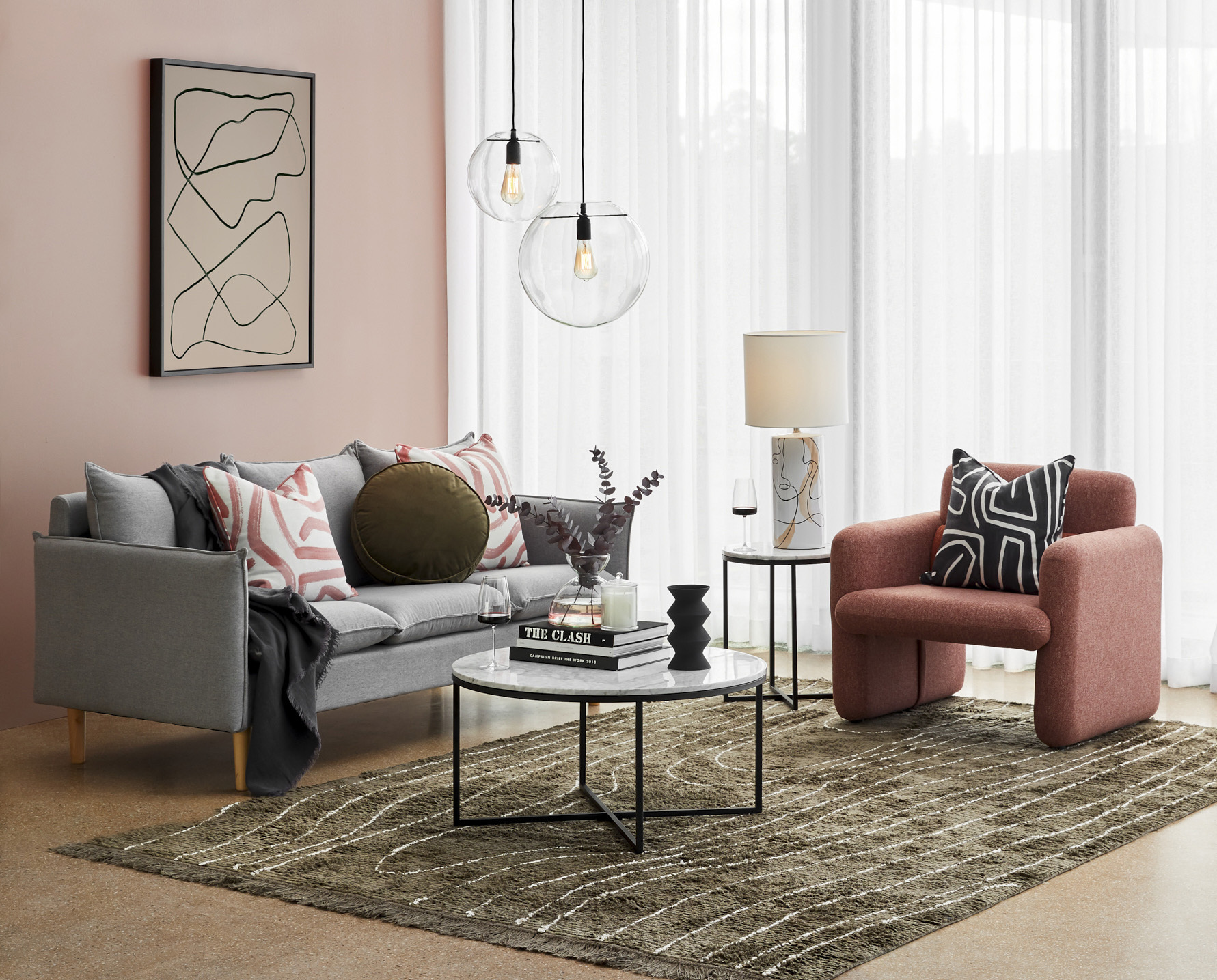 Pink Shades Living Room photo by Temple &amp; Webster