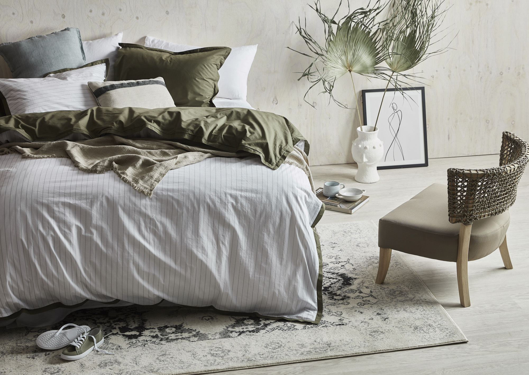 Beige &amp; Forest Green Inspired Bedroom photo by Temple &amp; Webster
