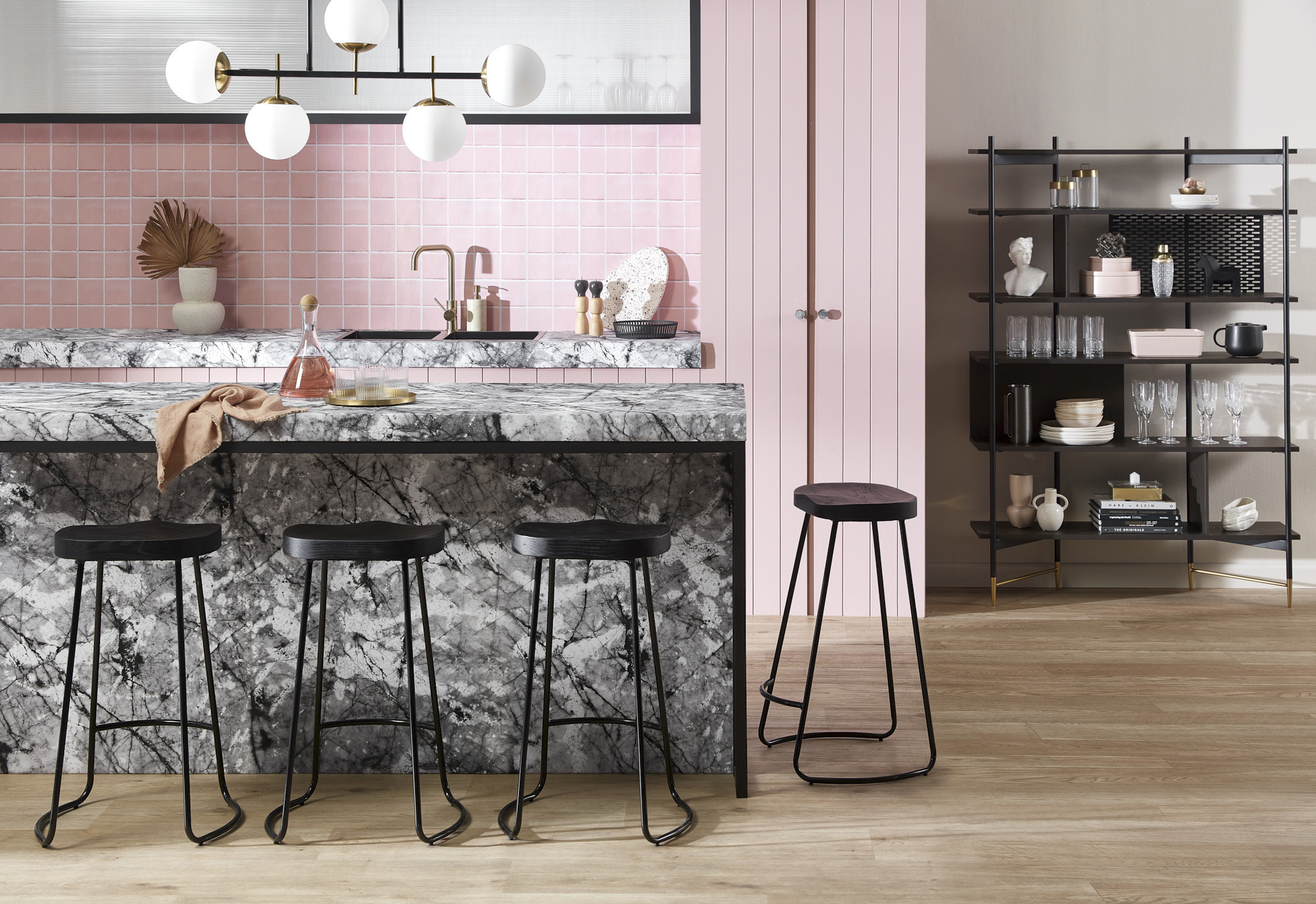 Pastel Pink &amp; Black Kitchen photo by Temple &amp; Webster