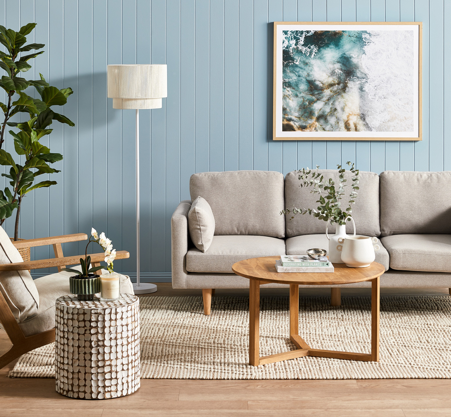 Coastal Living Room room ideas. Pastel Blue Living. By Temple & Webster