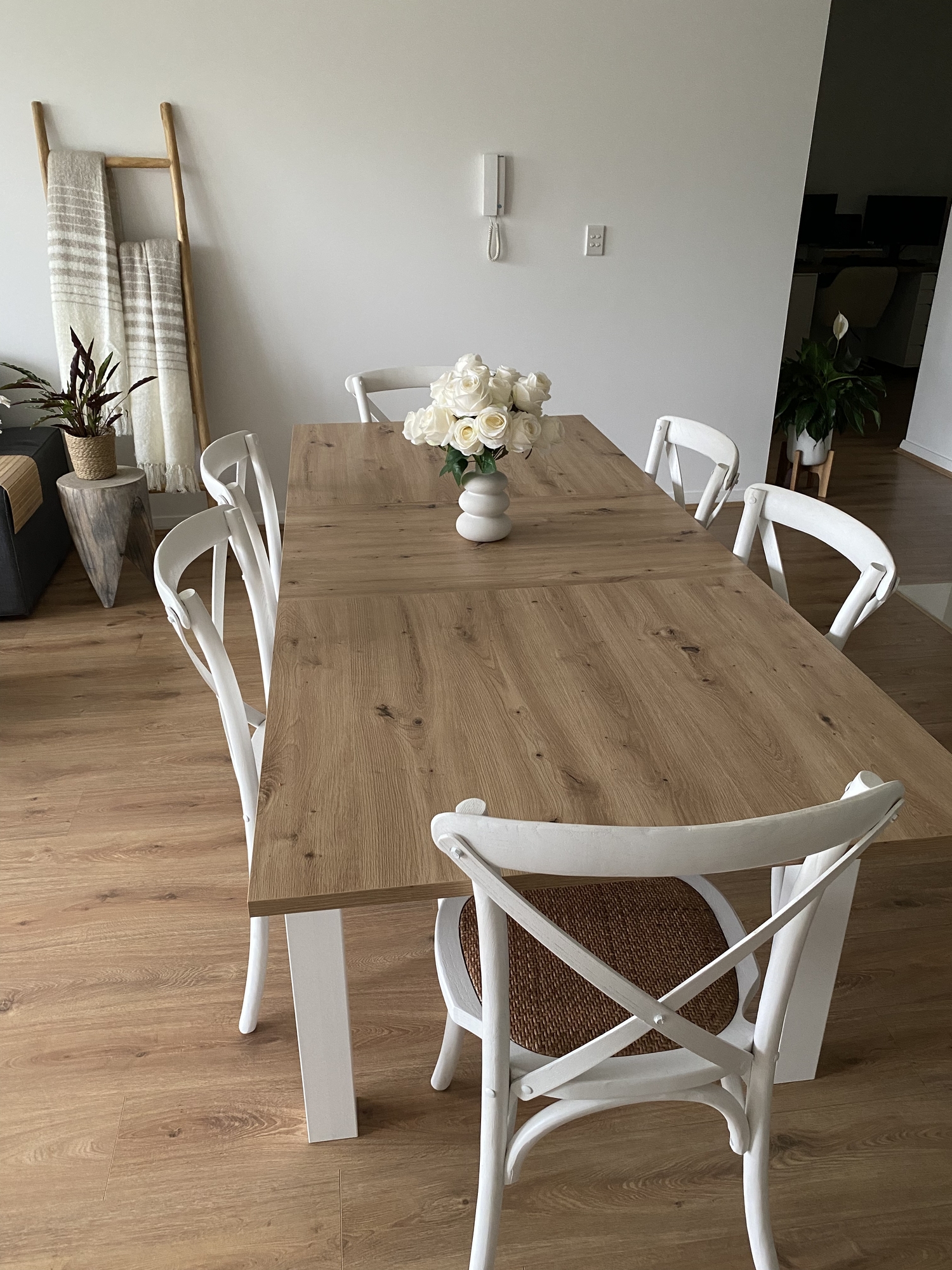 white timber dining set