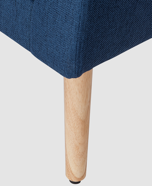One of the rubberwood legs is shown. The smooth, tapered finish and natural grains are illustrated. One of the rubberwood legs is shown. The smooth, tapered finish and natural grains are illustrated.
