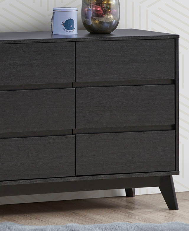 End drawers are shown with a clean, handle-free silhouette. The tapered slanting front leg is displayed.