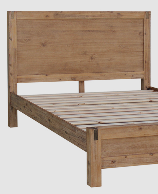 Most of the assembled bed is in the frame without a mattress or embellishments. Most of the assembled bed is in the frame without a mattress or embellishments.