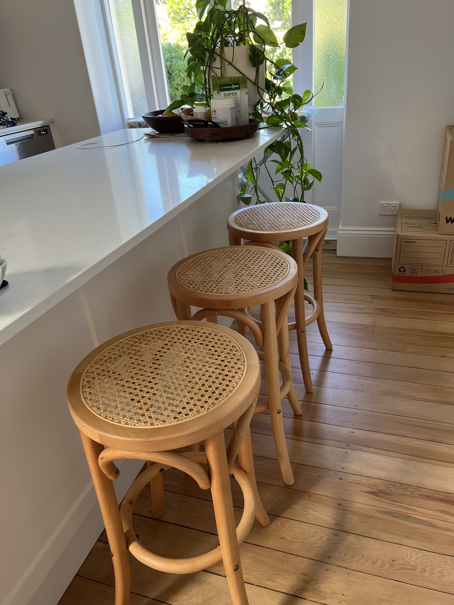 kitchen work table with stools