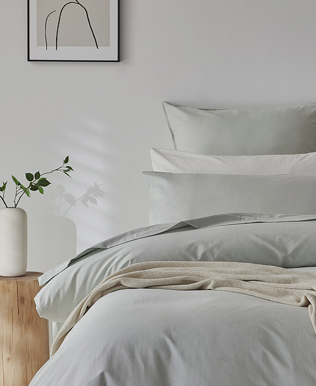 Temple & ster Sage Amara Washed Cotton Quilt Cover Set