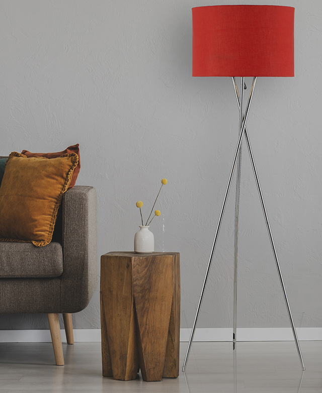 Red tripod shop floor lamp