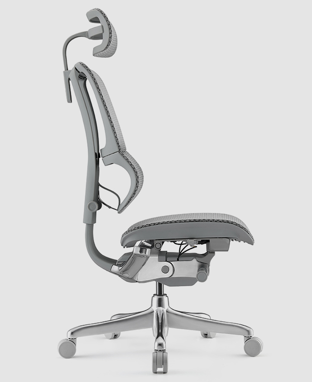 The chair is pictured from the side, illustrating the height and sectional design of the backrest.