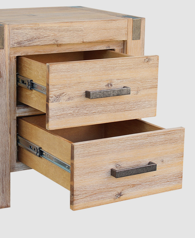 Bedside table is displayed with both drawers open